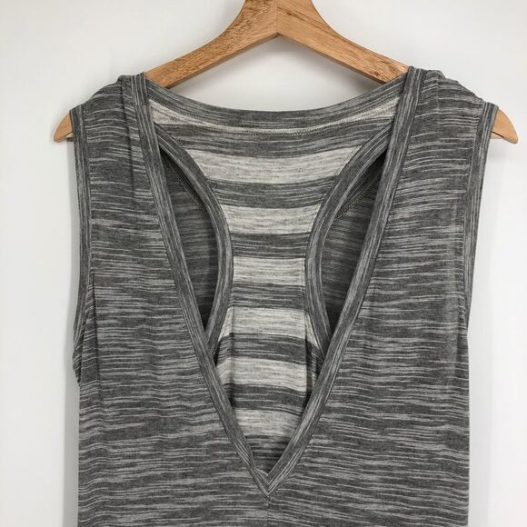 Athleta Coronado Tank Top Womens Medium Grey Heather High Low Stripes Racerback - Picture 5 of 8